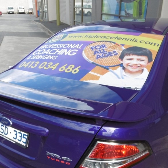 One way vision printed on car window