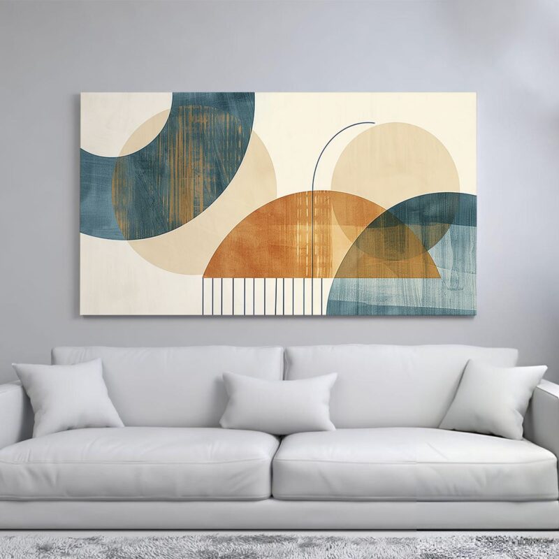 Abstract geometric wall art with earthy tones and gold accents.