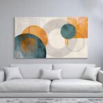 Abstract geometric wall art with earthy tones and gold accents.