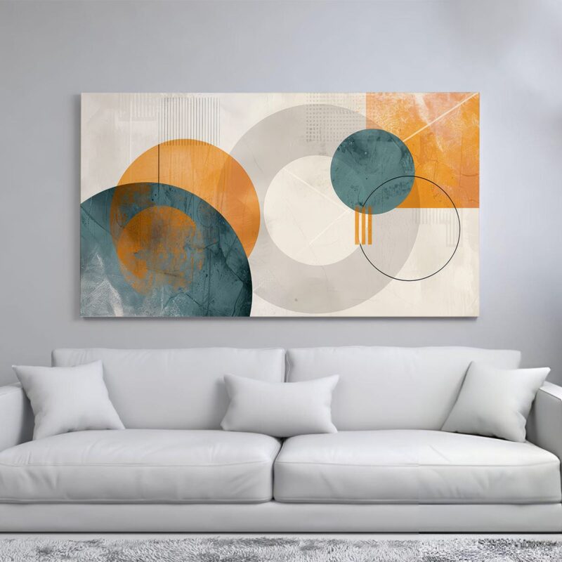 Abstract geometric wall art with earthy tones and gold accents.