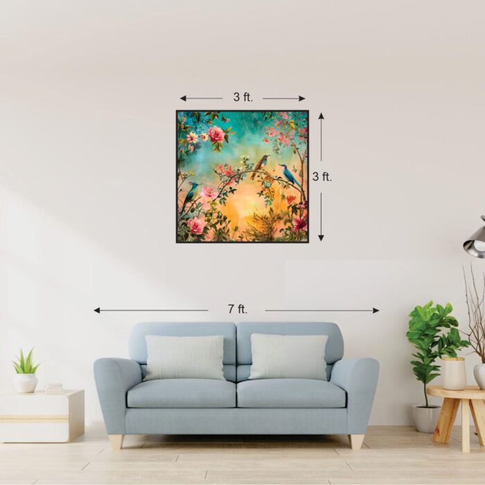 Colorful Birds and Flowers Canvas Print: A vibrant and serene canvas print, ideal for large-scale wall art. size 3'x3'