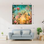 Colorful Birds and Flowers Canvas Print: A vibrant and serene canvas print, ideal for large-scale wall art. size: 5'x5'.