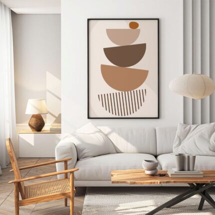 Geometric Harmony Abstract Canvas Print with Earthy Tones (Rolled Canvas) 3'x5' ft.