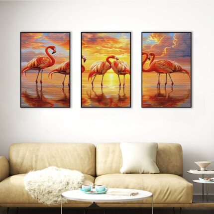 Flamingo Sunset Rolled Canvas Print - Set of 3 (1.3'x2' ft. each)