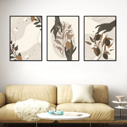 Abstract Botanical Hands Rolled Canvas Print - Set of 3 (1.4'x2' ft. each)