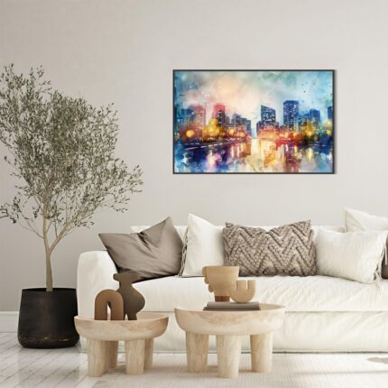 City Lights - A Vibrant Urban Canvas Print (24"x36" Rolled Canvas)
