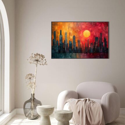 Urban Sunset - A Vibrant Cityscape (24"x36" Rolled Canvas)