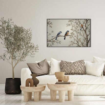 A Serene Symphony - A Delicate Bird Painting (24"x36" Rolled Canvas)