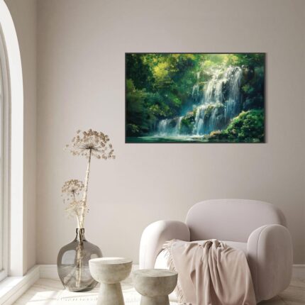 Cascading Serenity - A Lush Waterfall Scene (24"x36" Rolled Canvas)