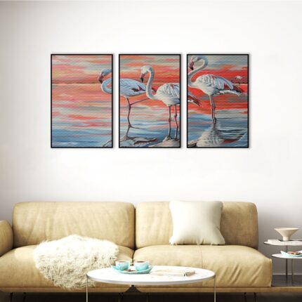 Flamingo Sunset Rolled Canvas Print (1.3'x2' ft. each) - Set of 3
