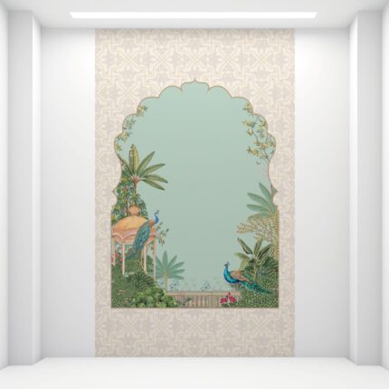 Ornate Arch with Peacocks UV Digital Printed Self-Adhesive Wallpaper - Elegant Botanical Design