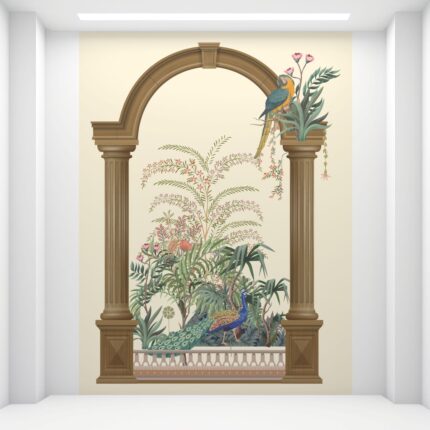Vibrant Peacock and Parrot Botanical UV Digital Printed Self-Adhesive Wallpaper