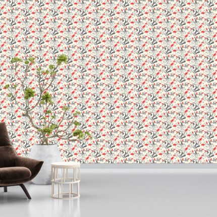 Elegant Gray and Red Floral UV Digital Printed Self-Adhesive Wallpaper - Sophisticated Repeating Design