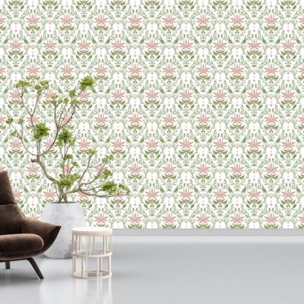 Elegant Pink and Green Floral UV Digital Printed Self-Adhesive Wallpaper - Timeless Repeating Design