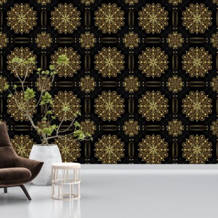 Luxurious Mandala UV Digital Printed Self-Adhesive Wallpaper - Elegant Black and Gold Design