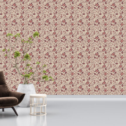 Elegant Pink and Maroon Floral UV Digital Printed Self-Adhesive Wallpaper - Intricate Repeating Design