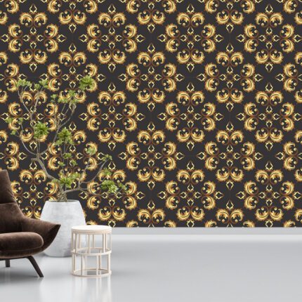 Ornate Golden Leaf UV Digital Printed Self-Adhesive Wallpaper - Luxurious Botanical Design