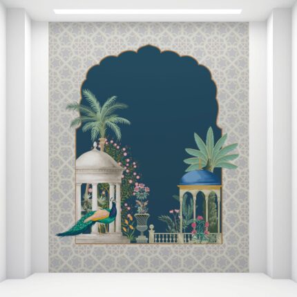 Ornate Peacock and Botanical UV Digital Printed Self-Adhesive Wallpaper - Luxurious Arch Design